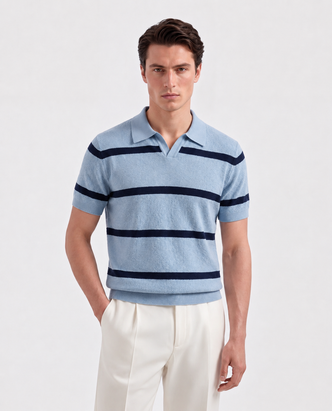 Tranquility Textured Striped Knit Polo