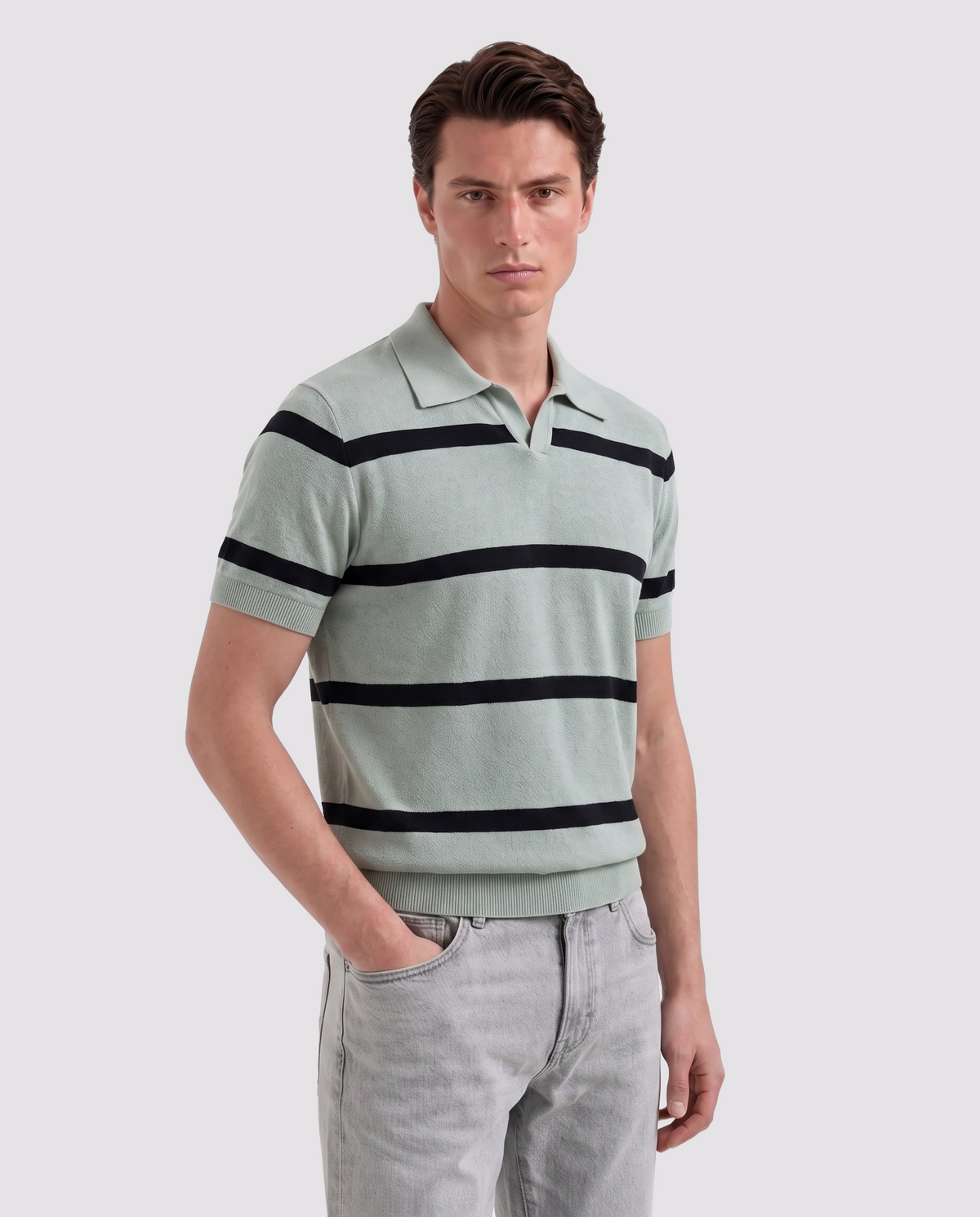 Serenity Textured Striped Knit Polo