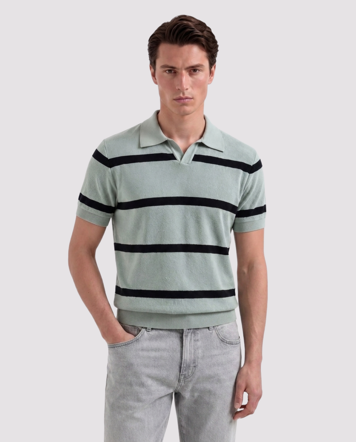 Serenity Textured Striped Knit Polo