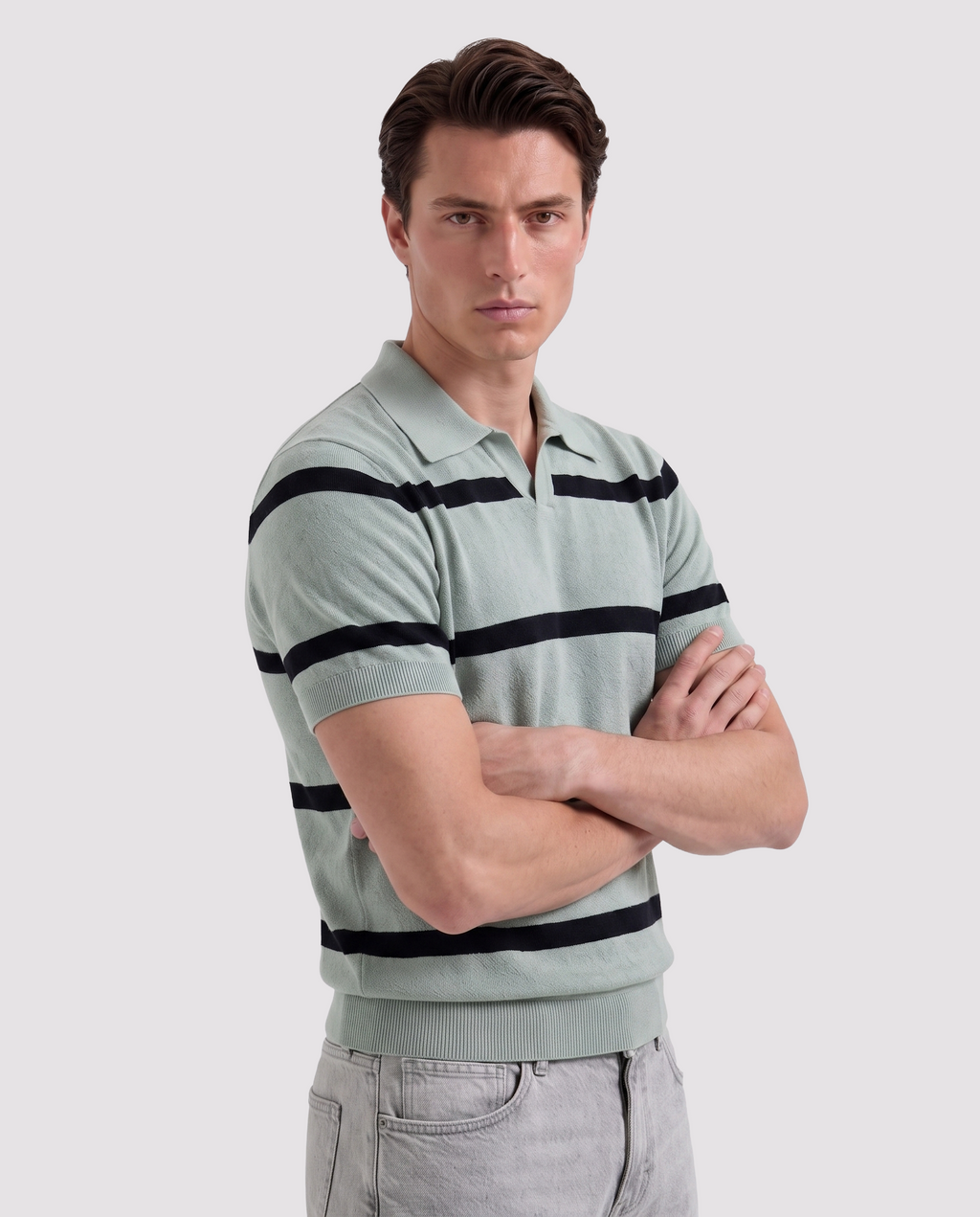 Serenity Textured Striped Knit Polo