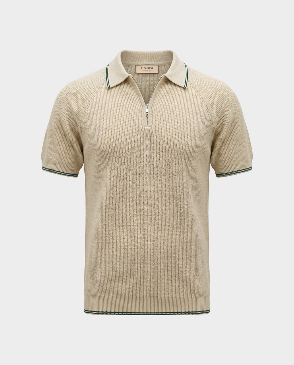 Old Money Ribbed Zip Polo for Men – Saint Tropez, Ivory