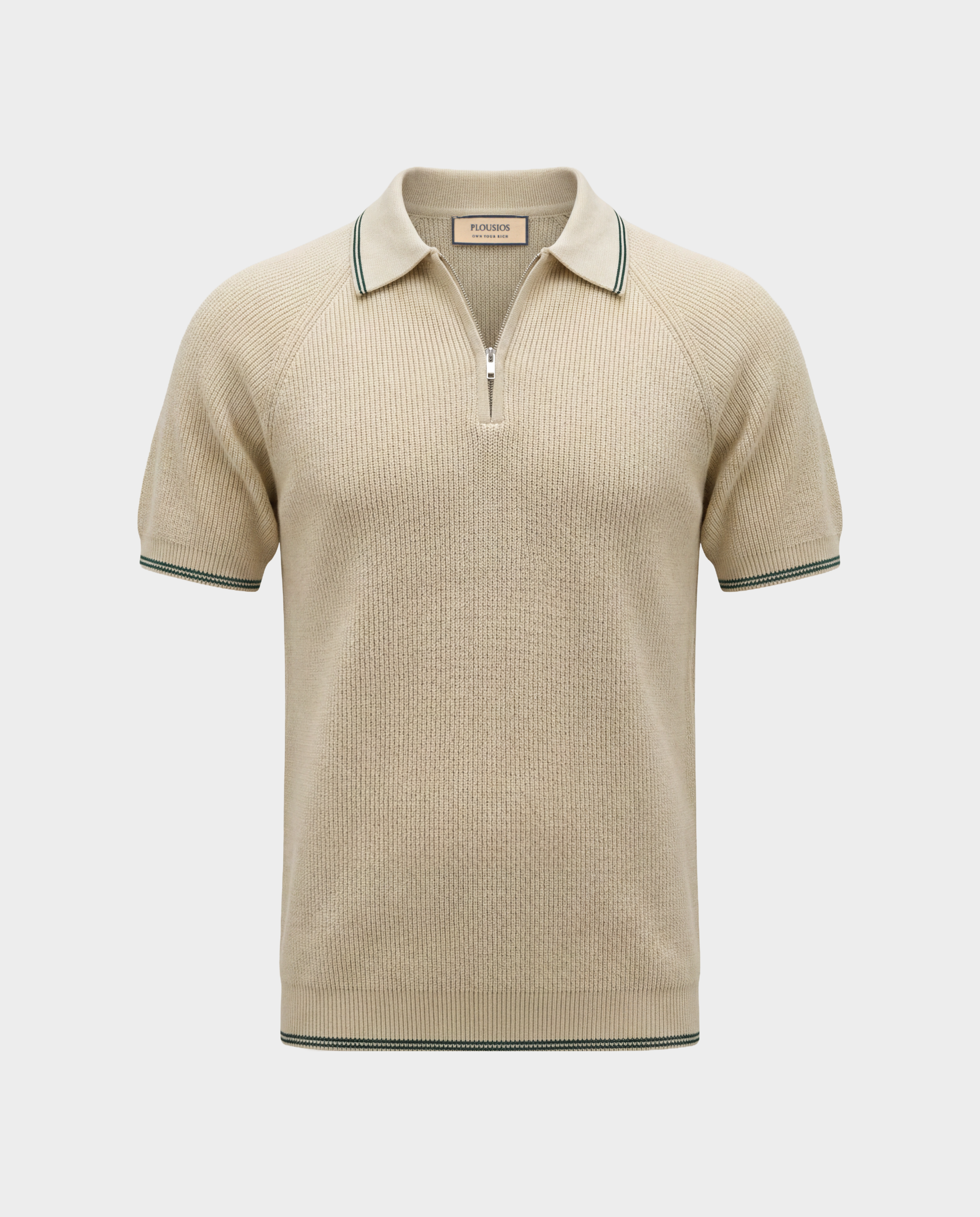 Old Money Ribbed Zip Polo for Men – Saint Tropez, Ivory