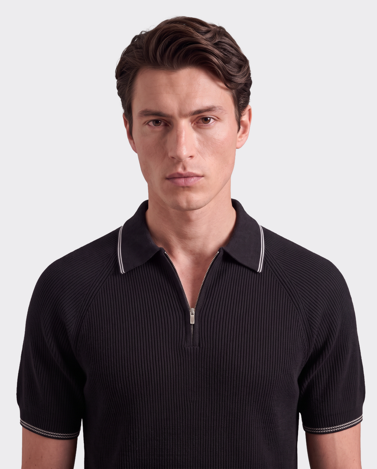 Monaco Noir Old Money Ribbed Zip Polo