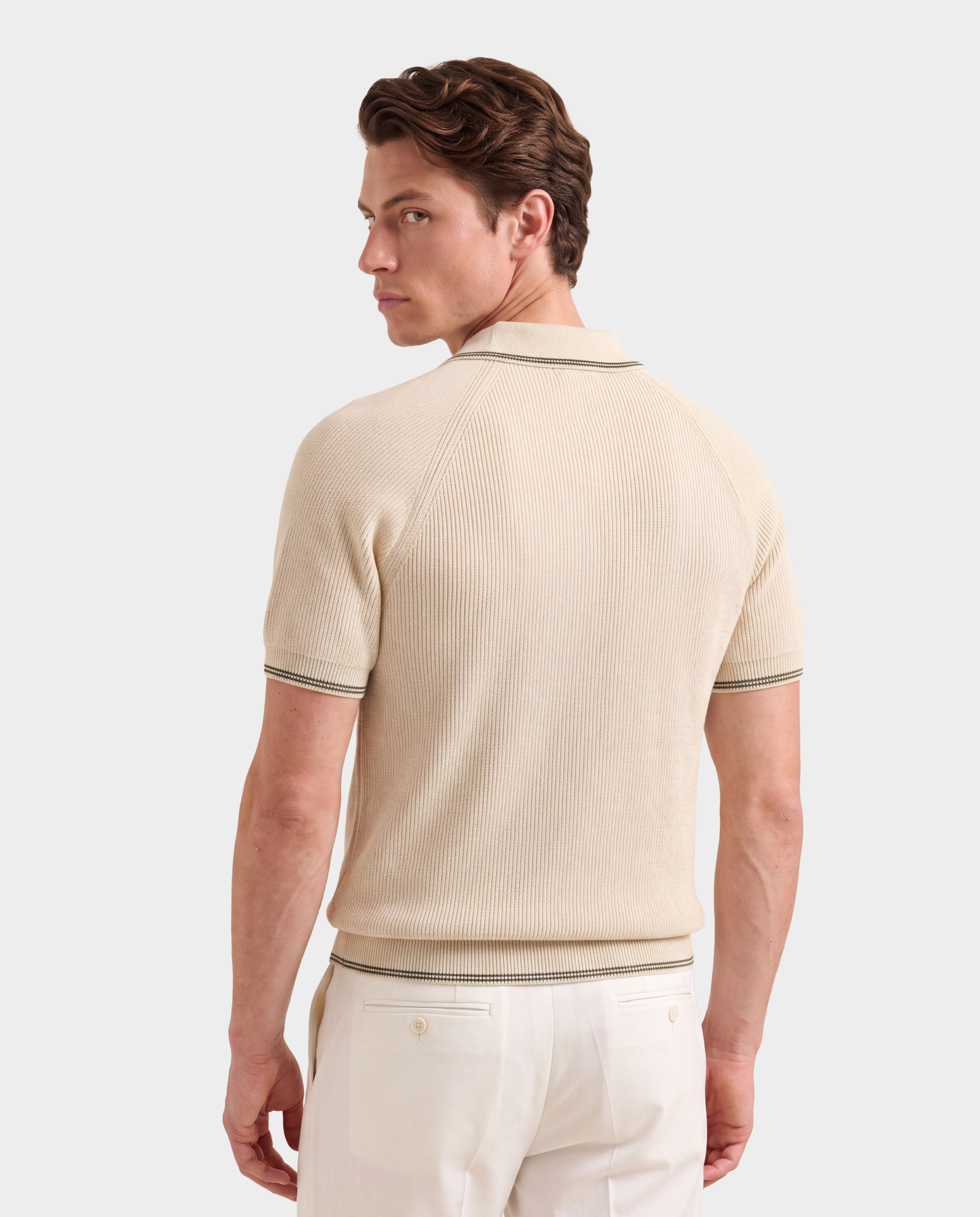 Old Money Ribbed Zip Polo for Men – Saint Tropez, Ivory