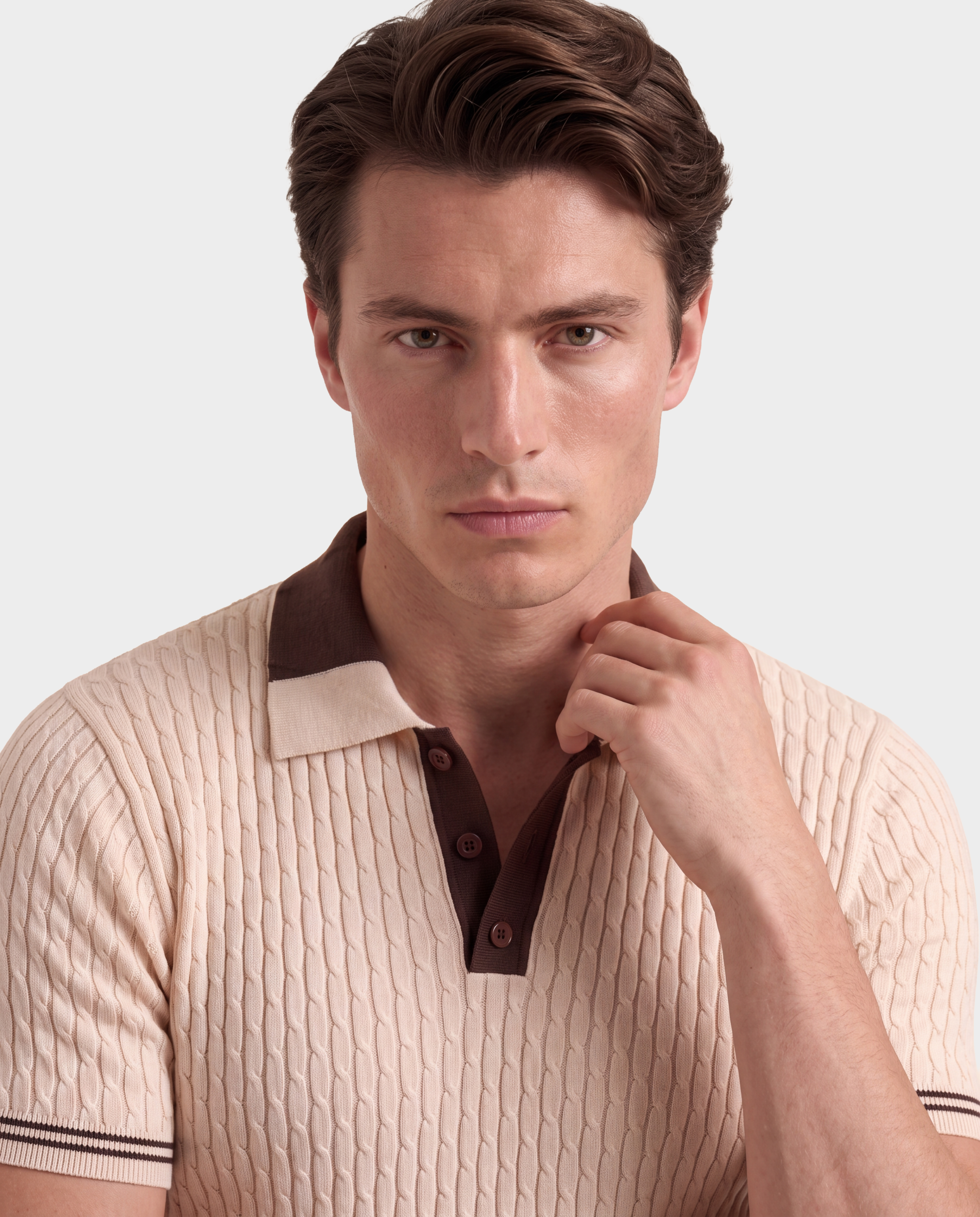 Old Money Cable Knit Polo for Men – Portofino, Cream