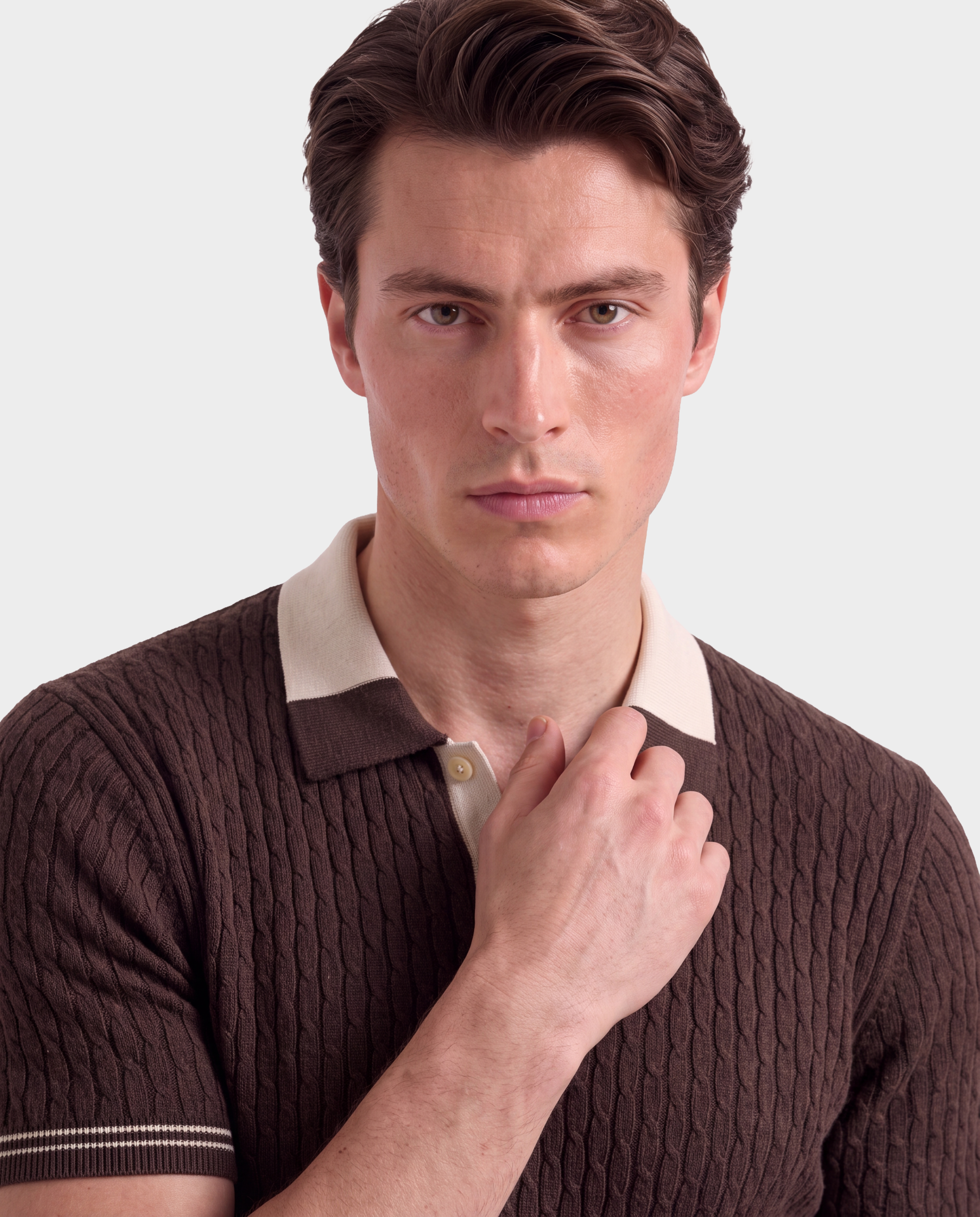 Old Money Cable Knit Polo for Men – Panarea, Brown