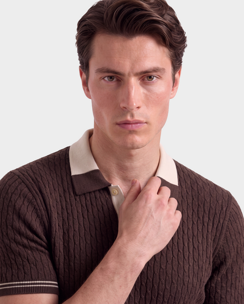 Old Money Cable Knit Polo for Men – Panarea, Brown