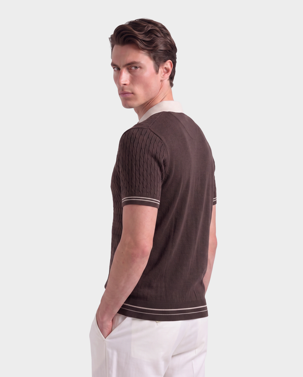 Old Money Cable Knit Polo for Men – Panarea, Brown
