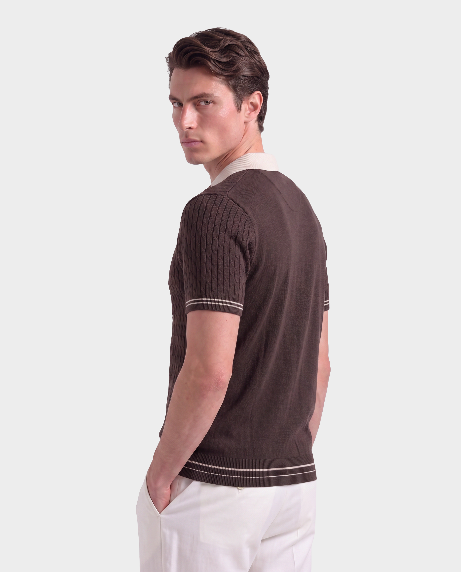 Old Money Cable Knit Polo for Men – Panarea, Brown