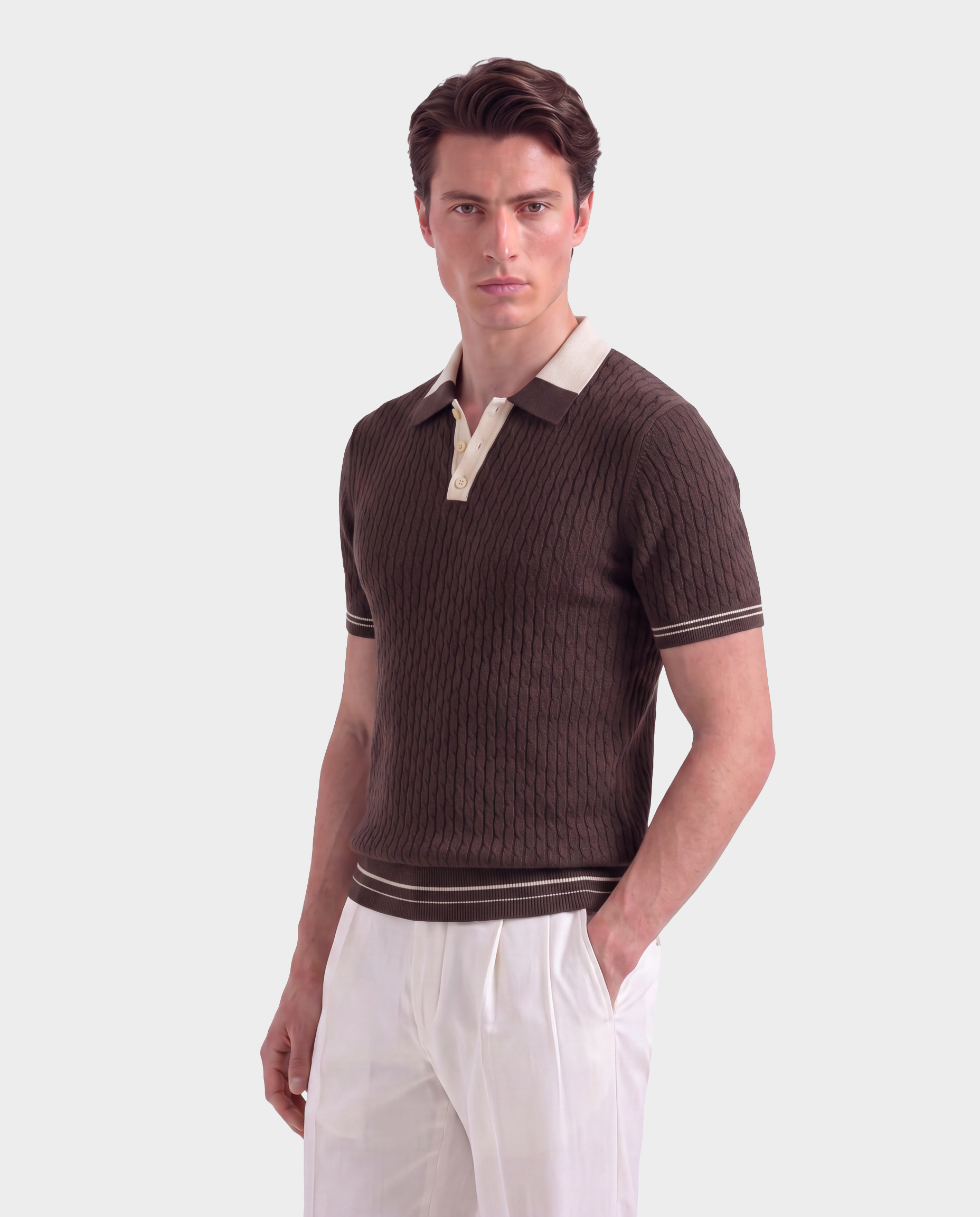 Old Money Cable Knit Polo for Men – Panarea, Brown