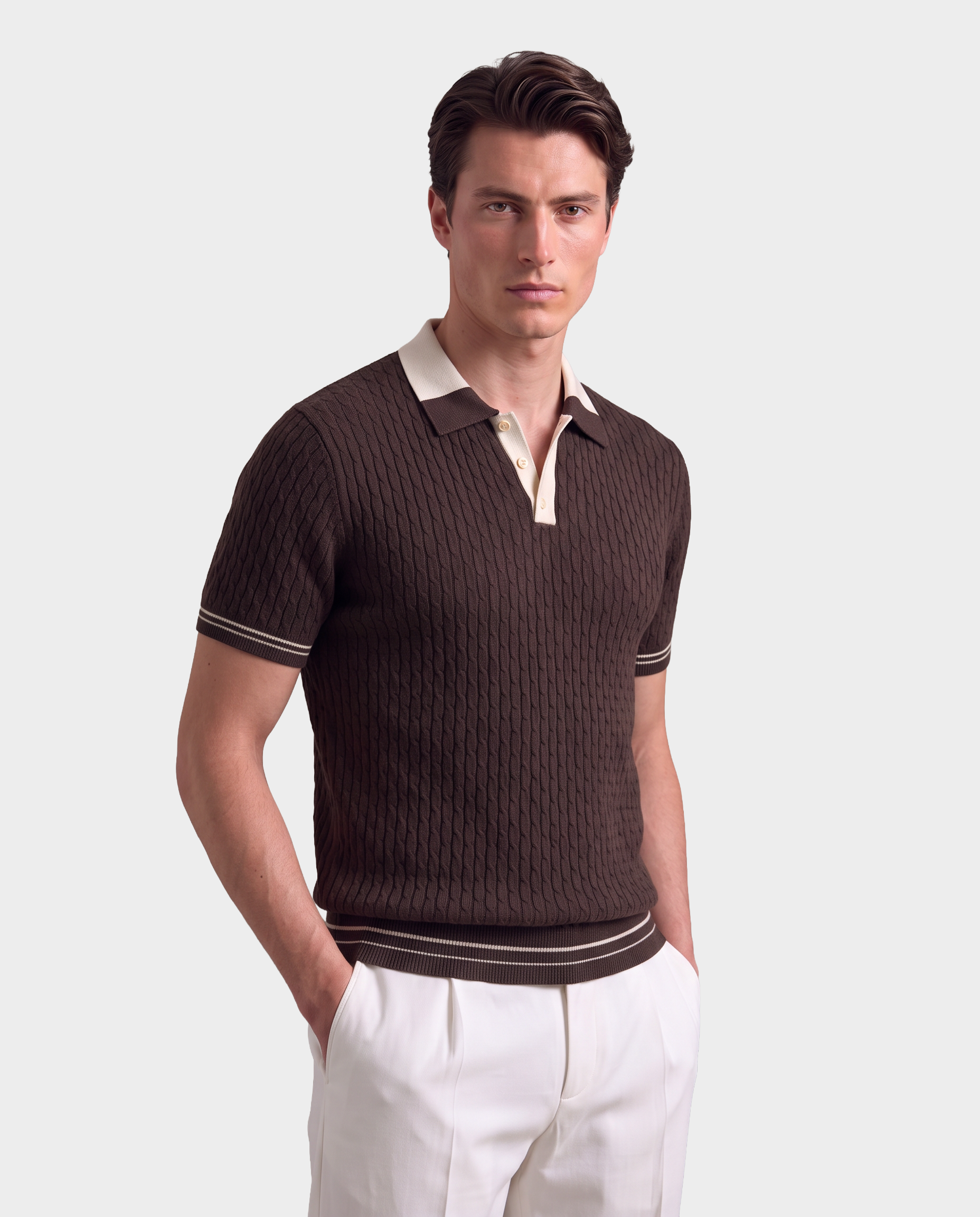 Old Money Cable Knit Polo for Men – Panarea, Brown