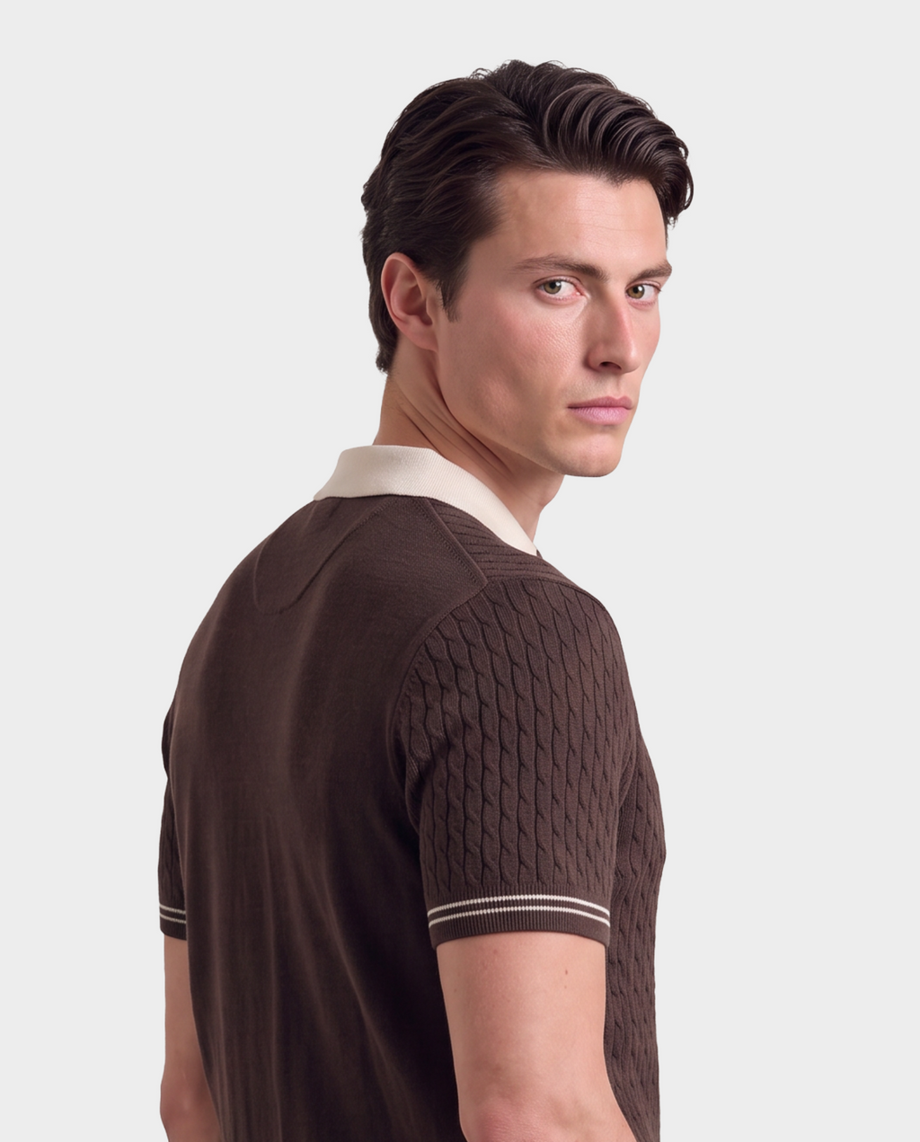 Old Money Cable Knit Polo for Men – Panarea, Brown