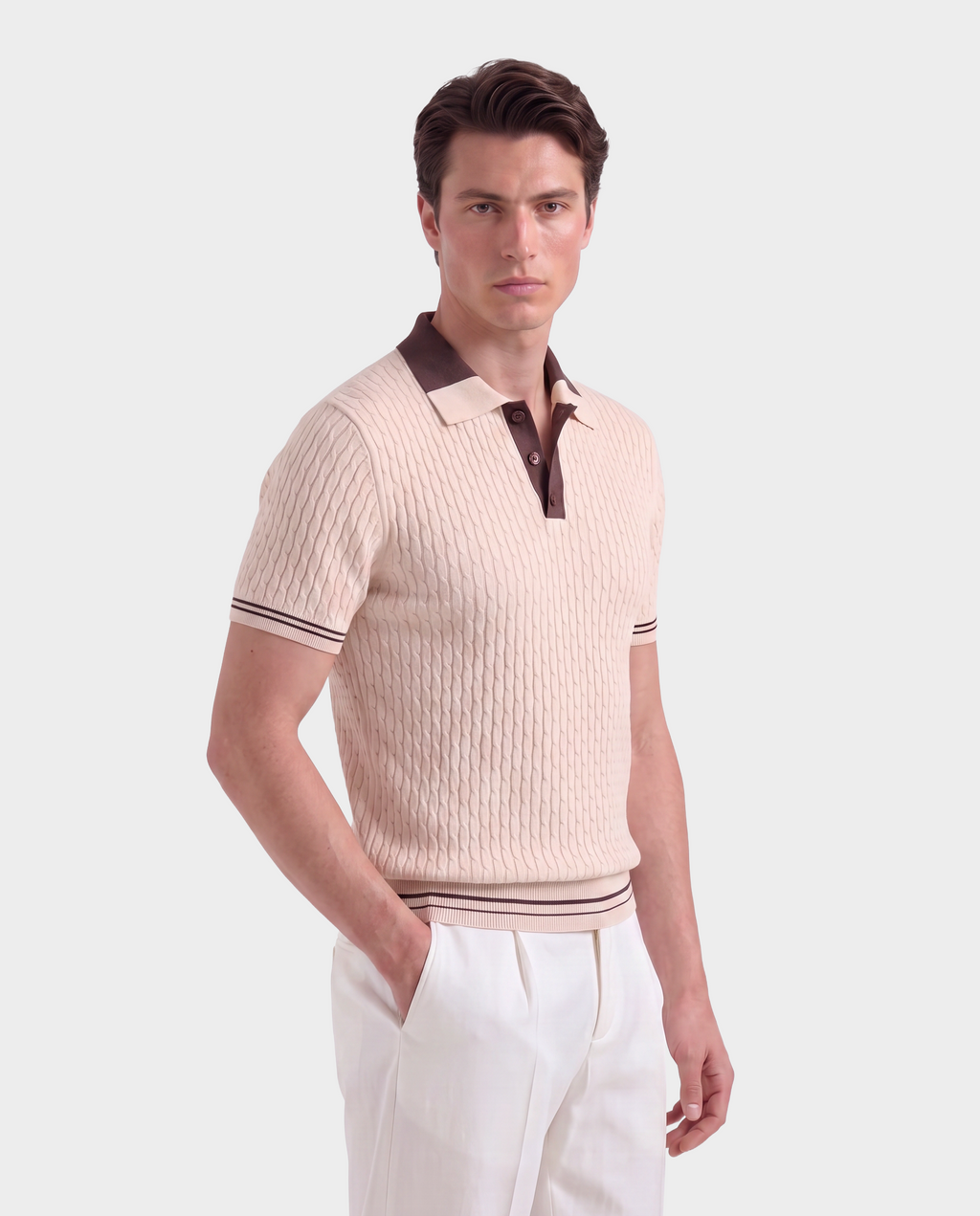 Old Money Cable Knit Polo for Men – Portofino, Cream