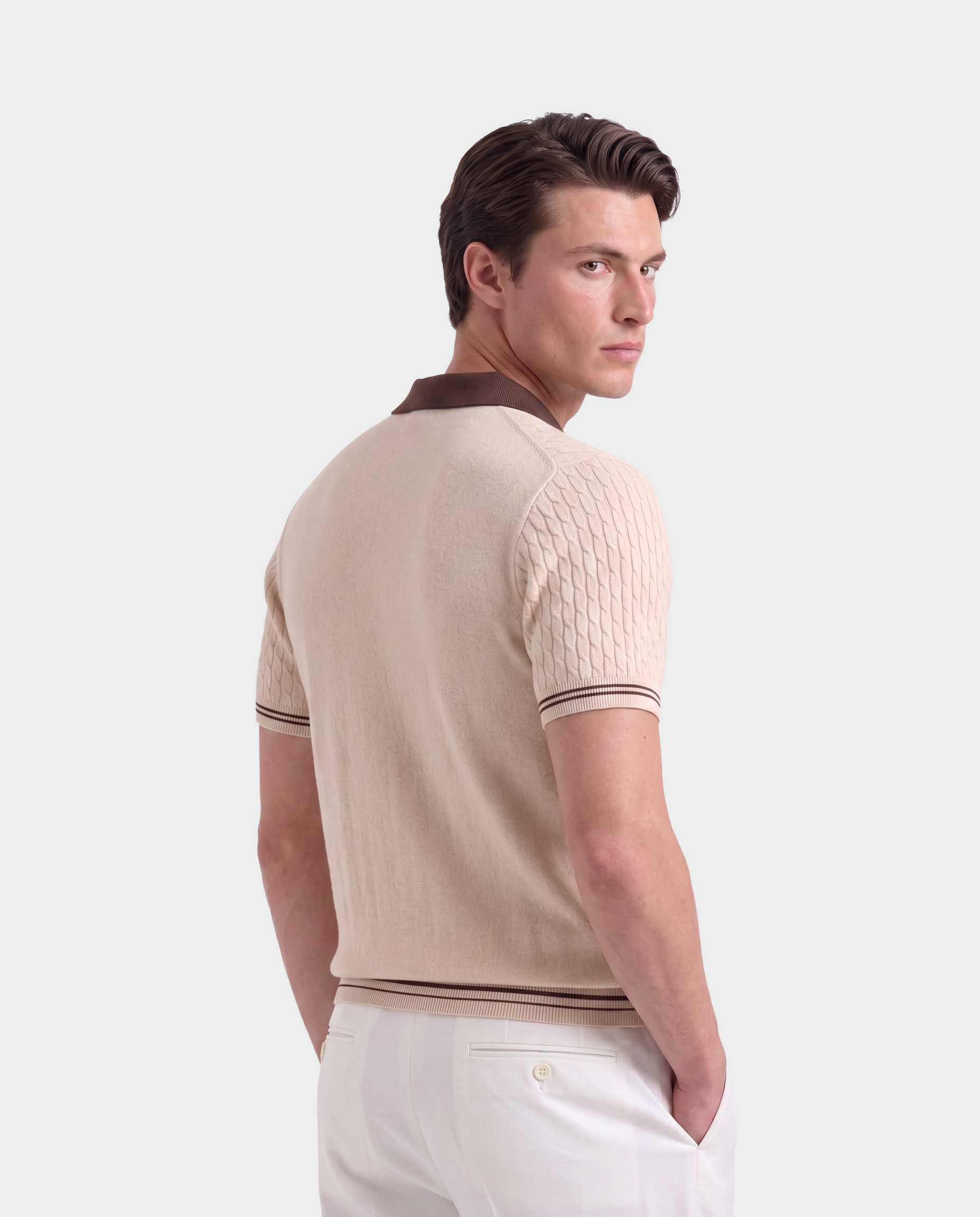 Old Money Cable Knit Polo for Men – Portofino, Cream