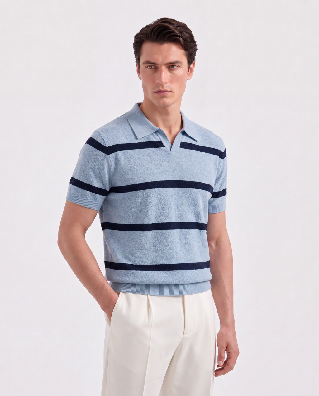 Tranquility Textured Striped Knit Polo
