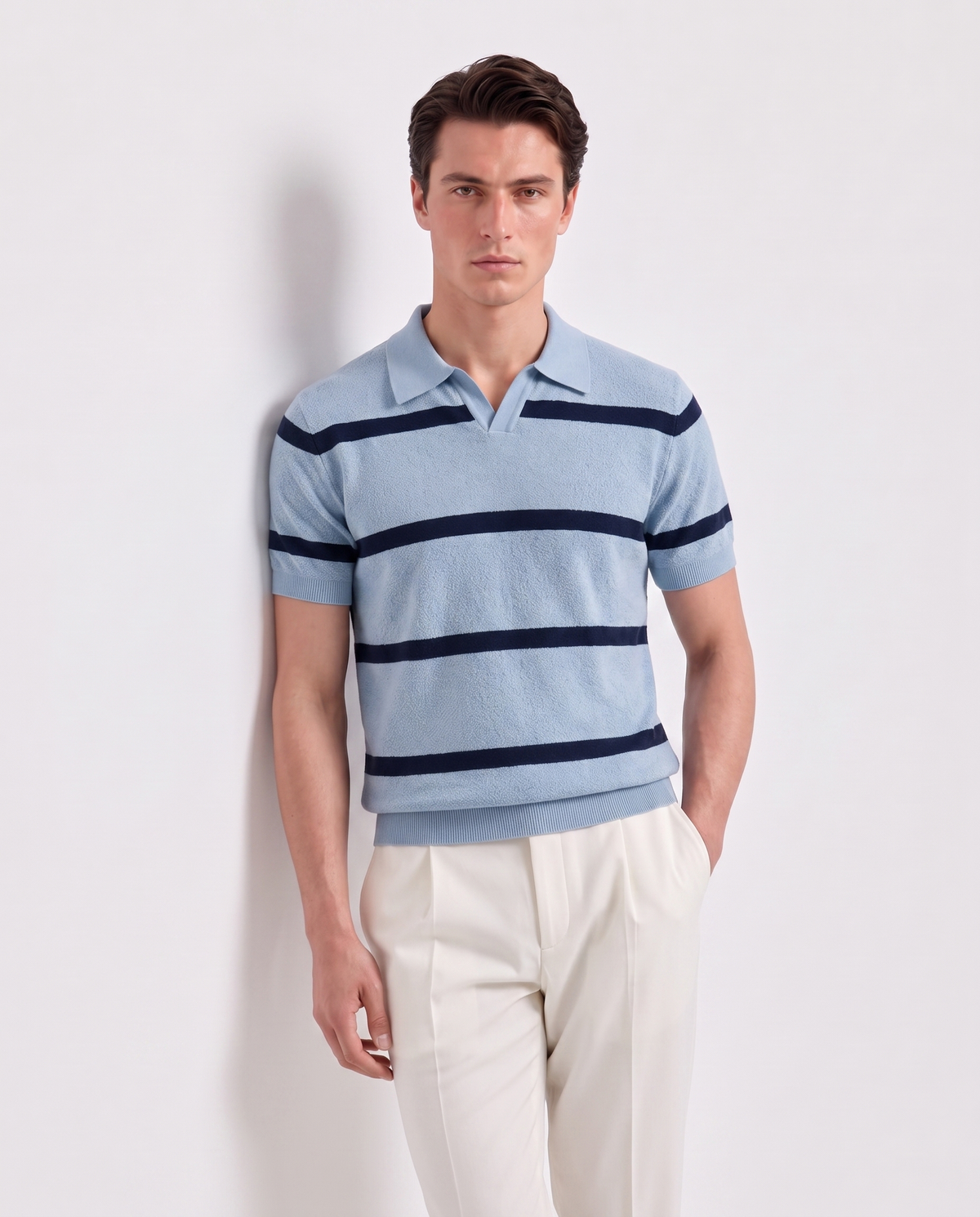 Tranquility Textured Striped Knit Polo