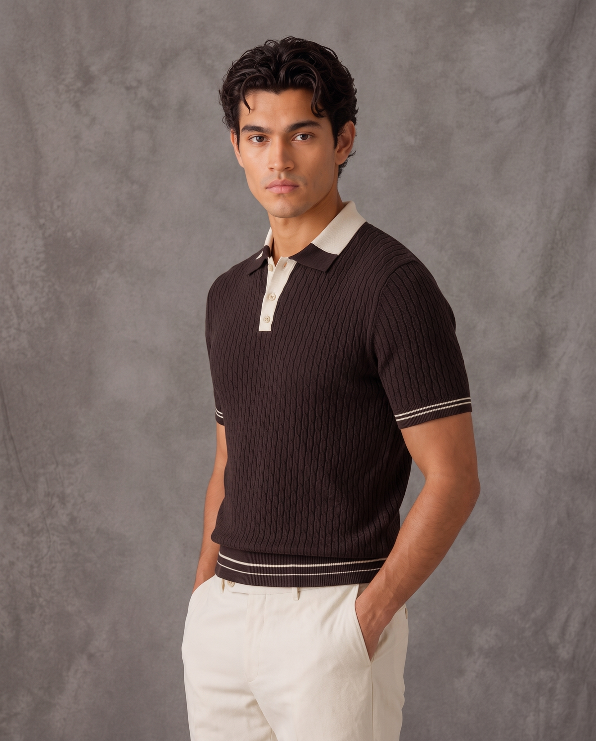 Panarea Old Money Cable Knit Polo