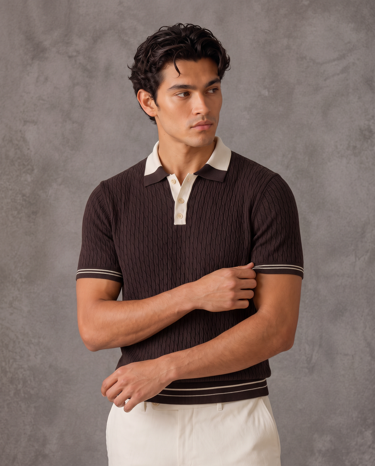 Panarea Old Money Cable Knit Polo