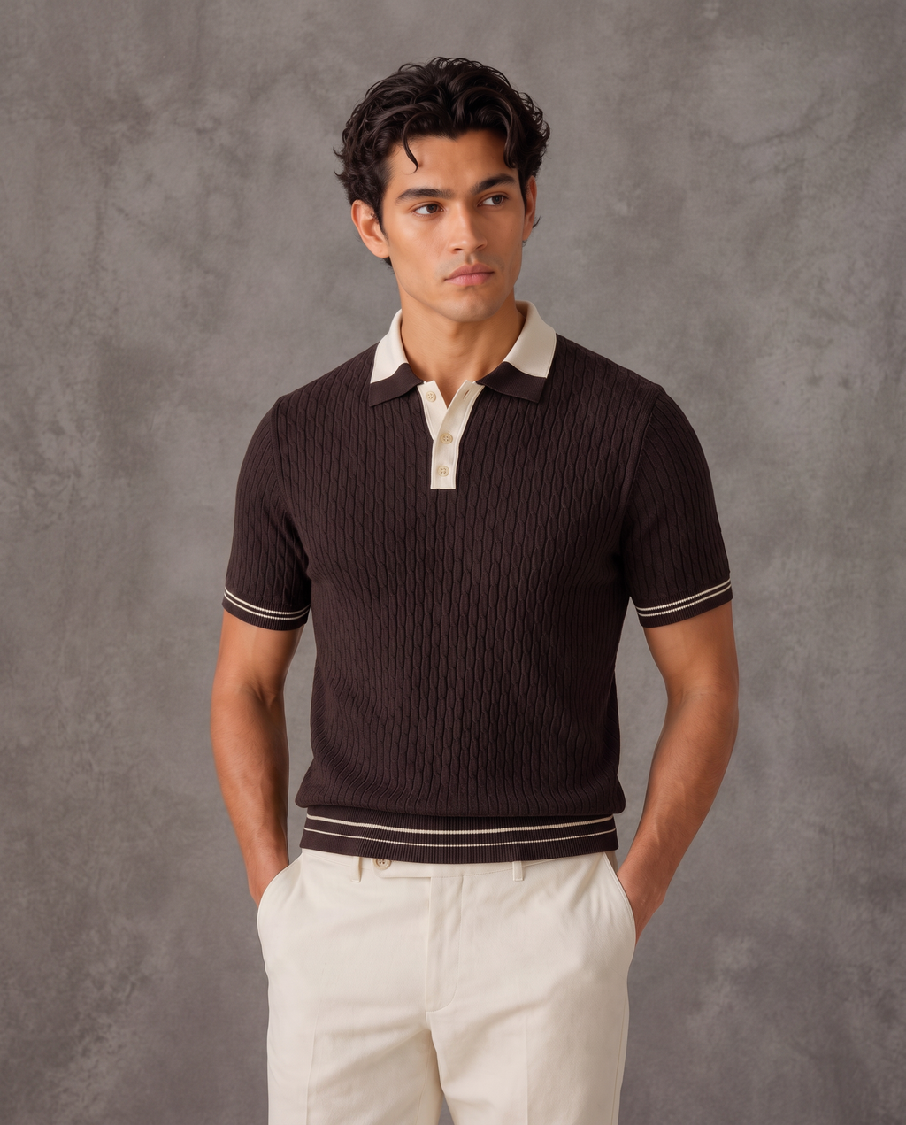 Panarea Old Money Cable Knit Polo