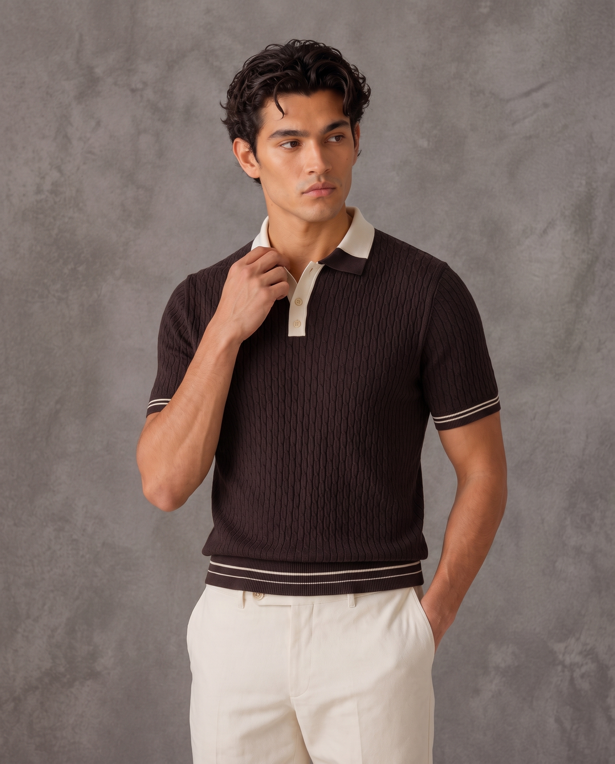 Panarea Old Money Cable Knit Polo