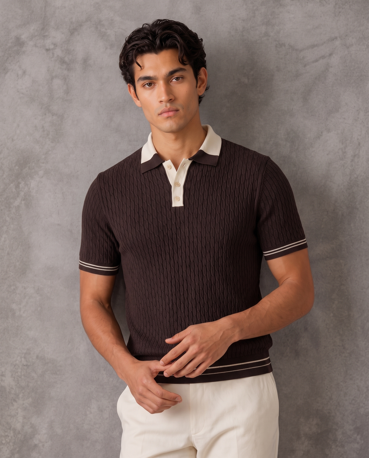 Panarea Old Money Cable Knit Polo