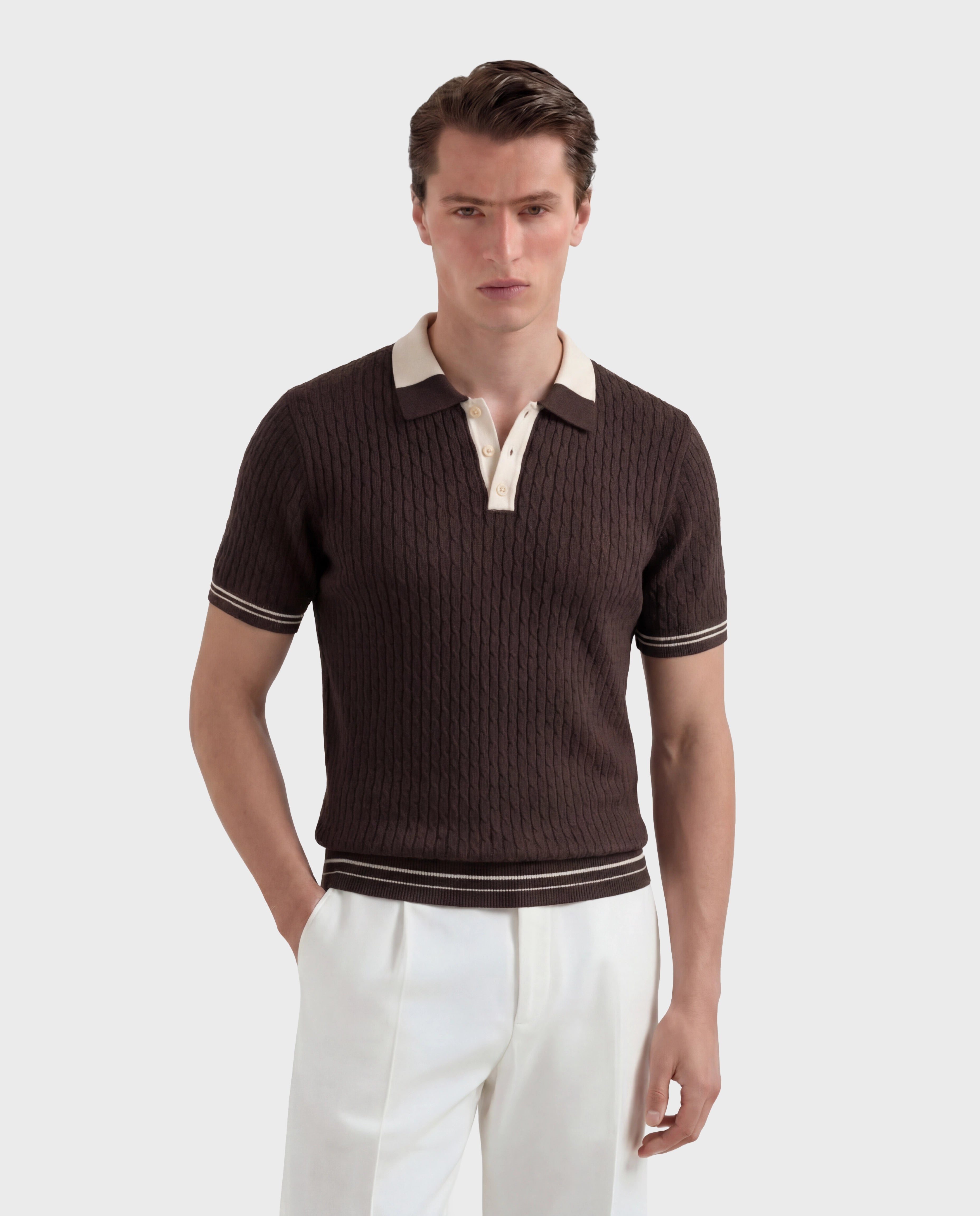 The Panarea Cable Knit Polo — Brown