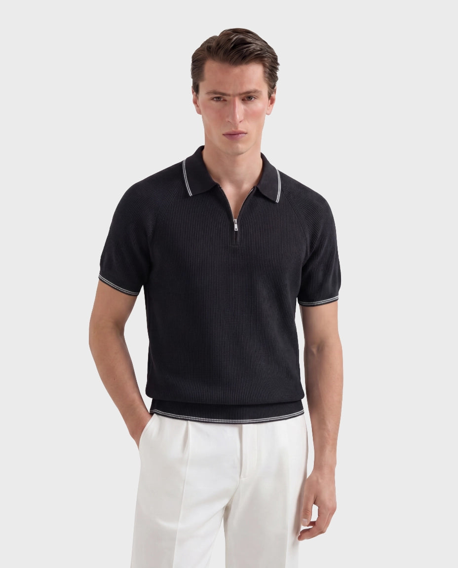 The Monaco Noir Quarter-Zip Knit Polo — Black