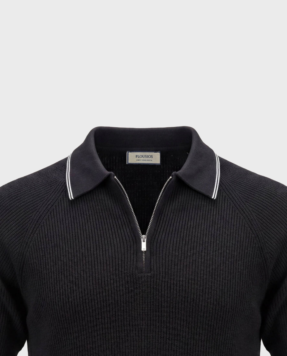 The Monaco Noir Quarter-Zip Knit Polo — Black