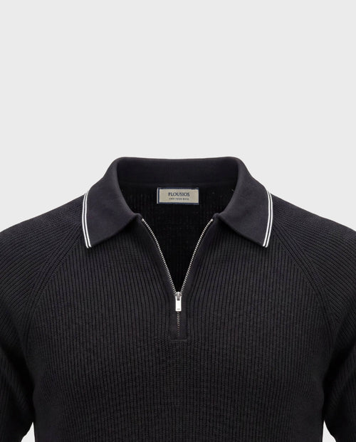 The Monaco Noir Quarter-Zip Knit Polo — Black