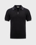 Old Money Ribbed Zip Polo for Men – Monaco Noir, Black