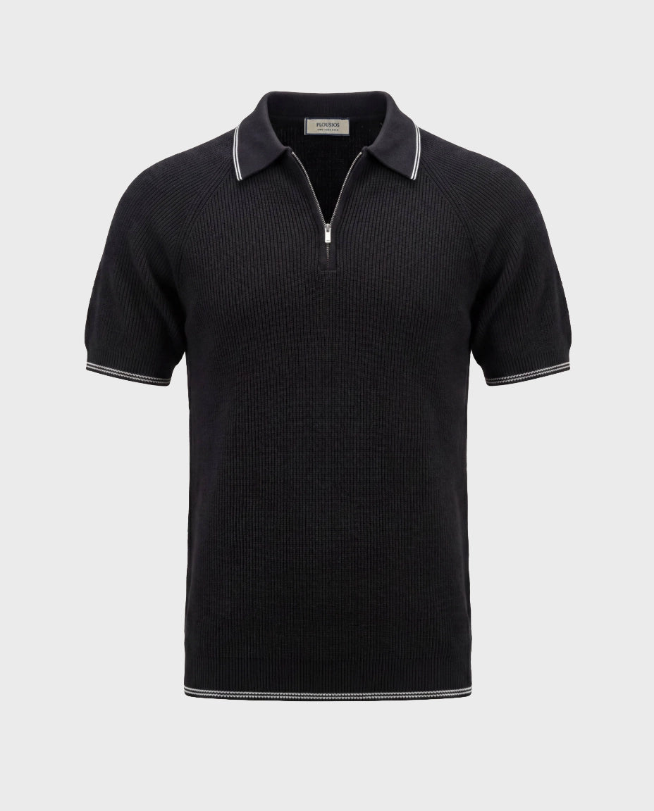 The Monaco Noir Quarter-Zip Knit Polo — Black