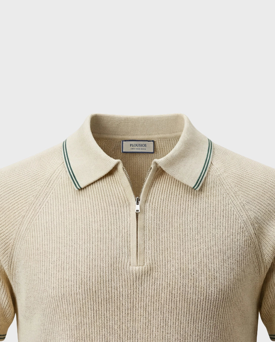 The Saint-Tropez Quarter-Zip Knit Polo — Ivory