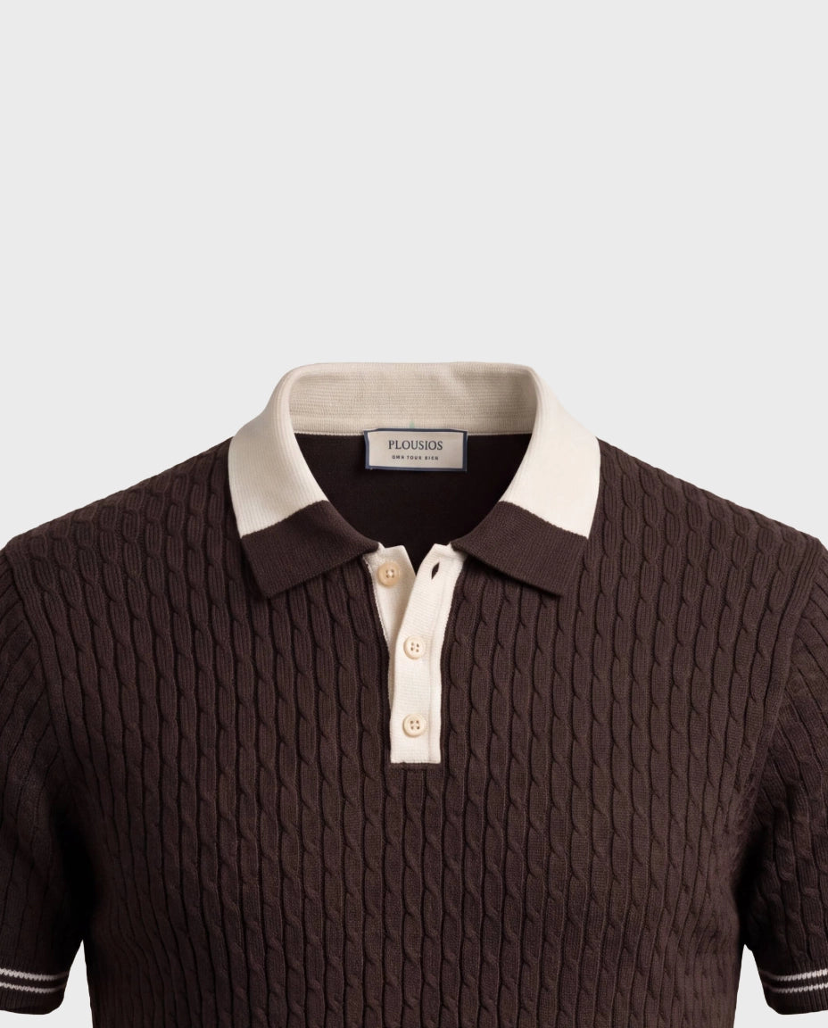 The Panarea Cable Knit Polo — Brown