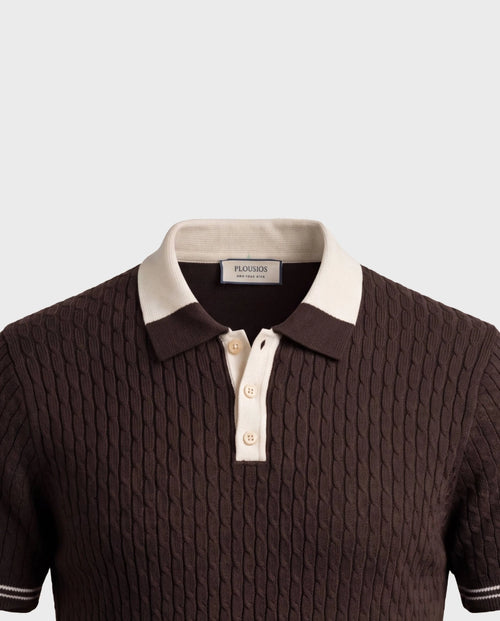 The Panarea Cable Knit Polo — Brown