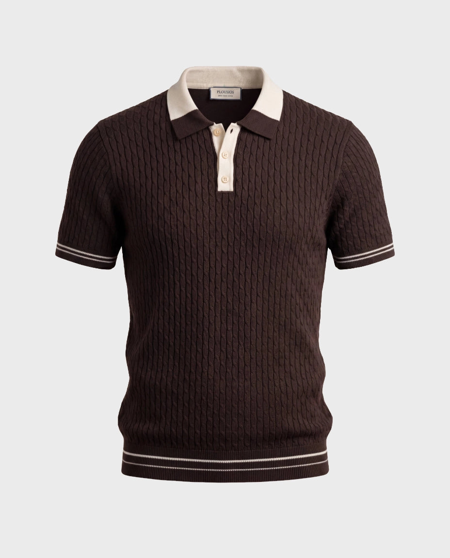 The Panarea Cable Knit Polo — Brown