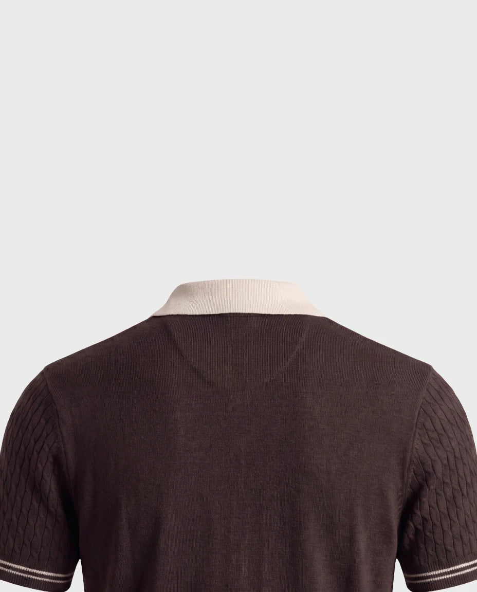 The Panarea Cable Knit Polo — Brown