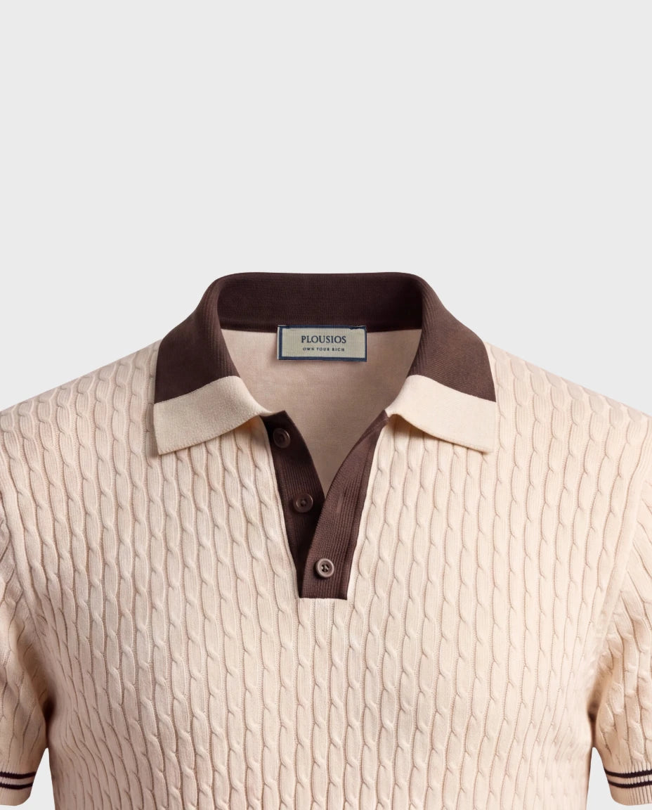 The Portofino Cable Knit Polo — Espresso Ivory