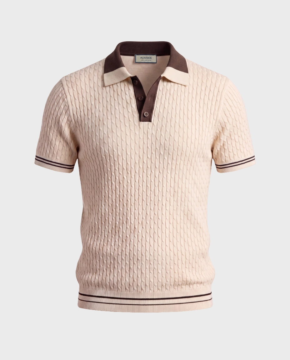 The Portofino Cable Knit Polo — Espresso Ivory