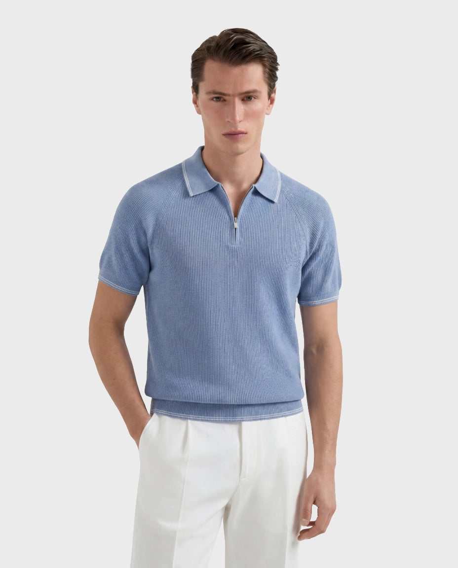 The Cote d'Azur Quarter-Zip Knit Polo — Sky Blue