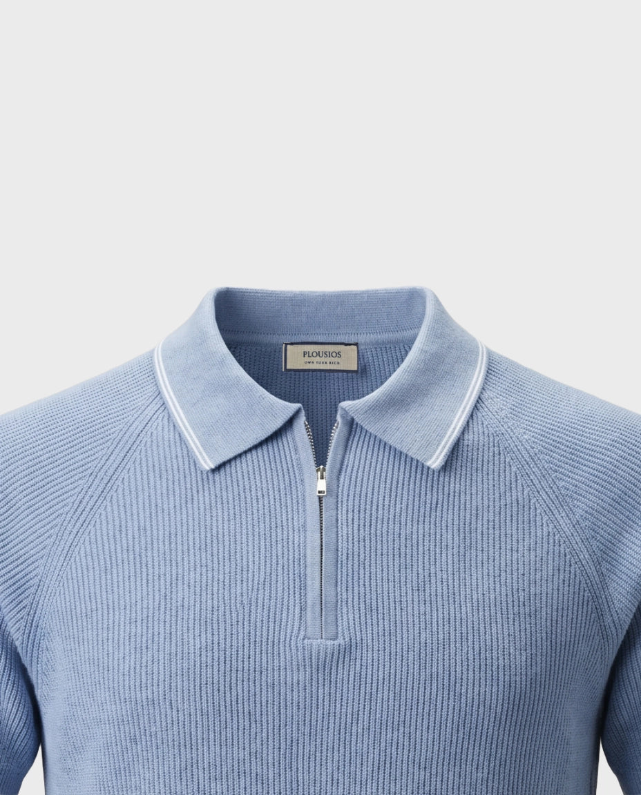 The Cote d'Azur Quarter-Zip Knit Polo — Sky Blue