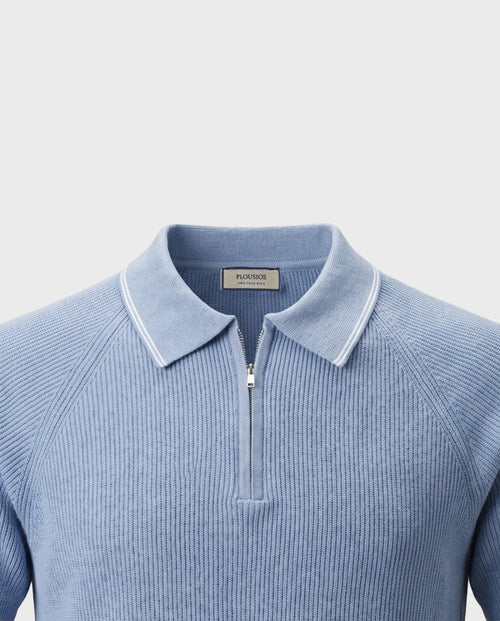 The Cote d'Azur Quarter-Zip Knit Polo — Sky Blue