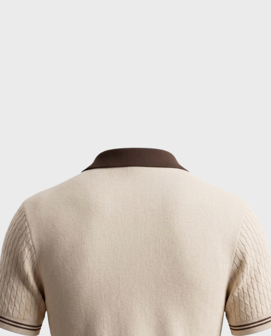 The Portofino Cable Knit Polo — Espresso Ivory