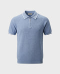 Old Money Ribbed Zip Polo for Men – Côte d’Azur, Sky Blue