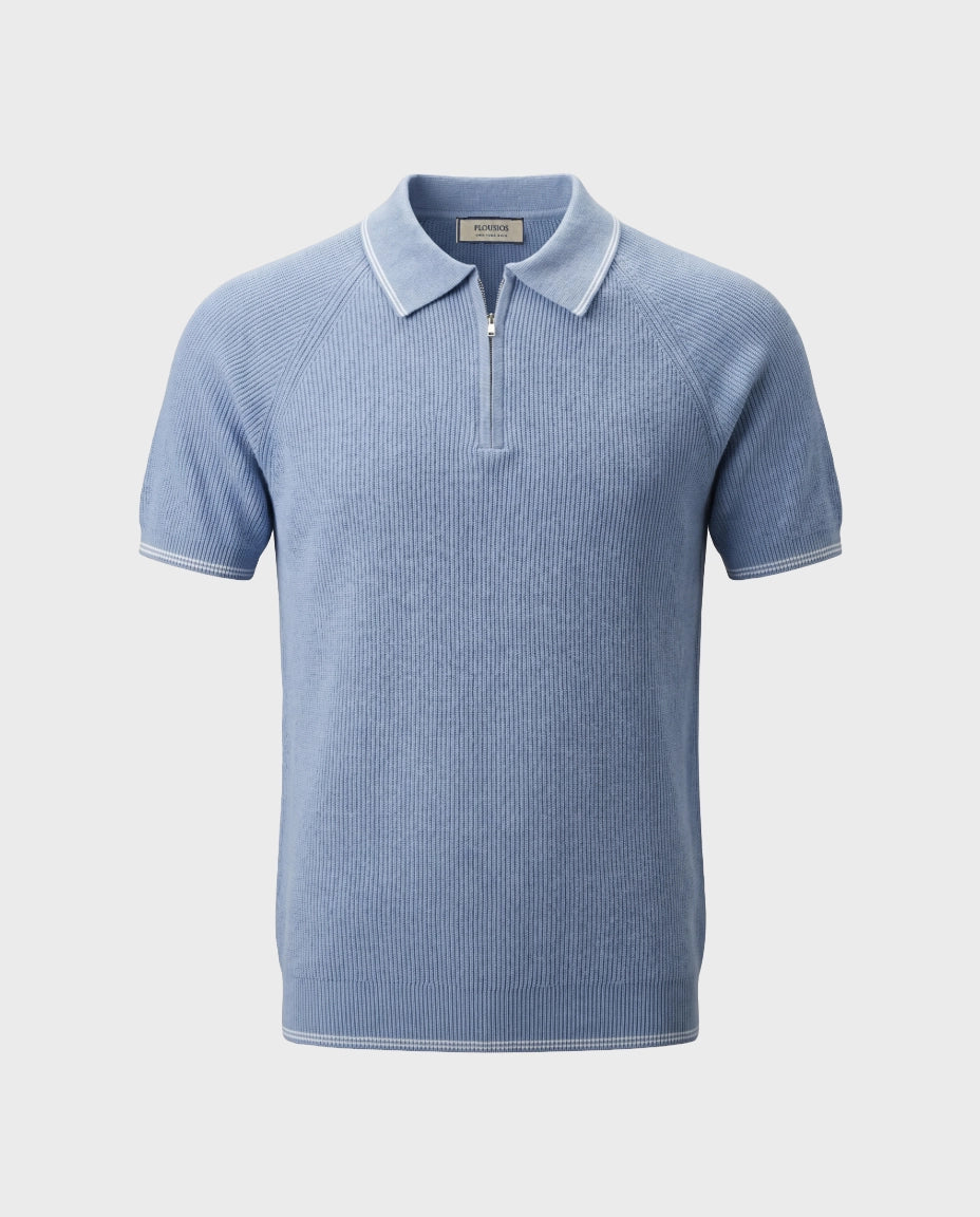The Cote d'Azur Quarter-Zip Knit Polo — Sky Blue