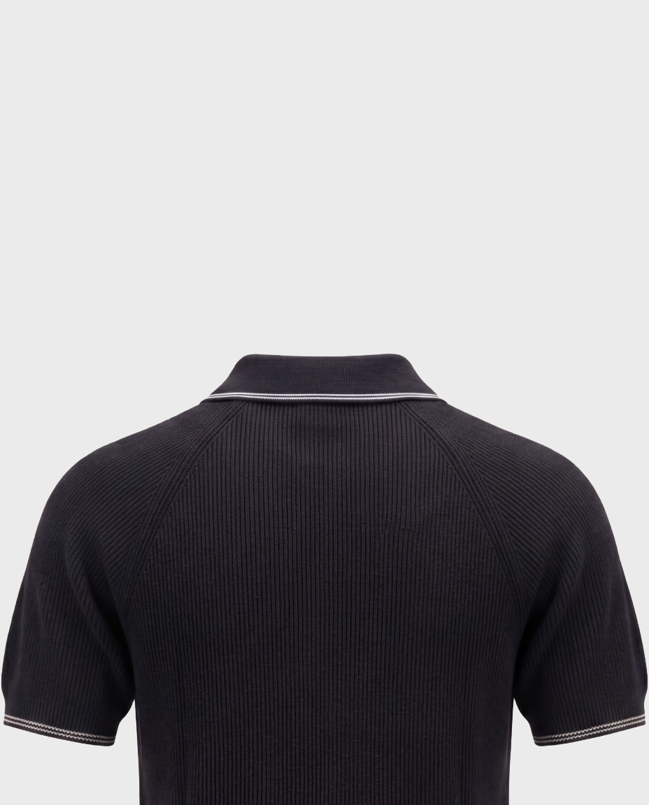 Old Money Ribbed Zip Polo for Men – Monaco Noir, Black