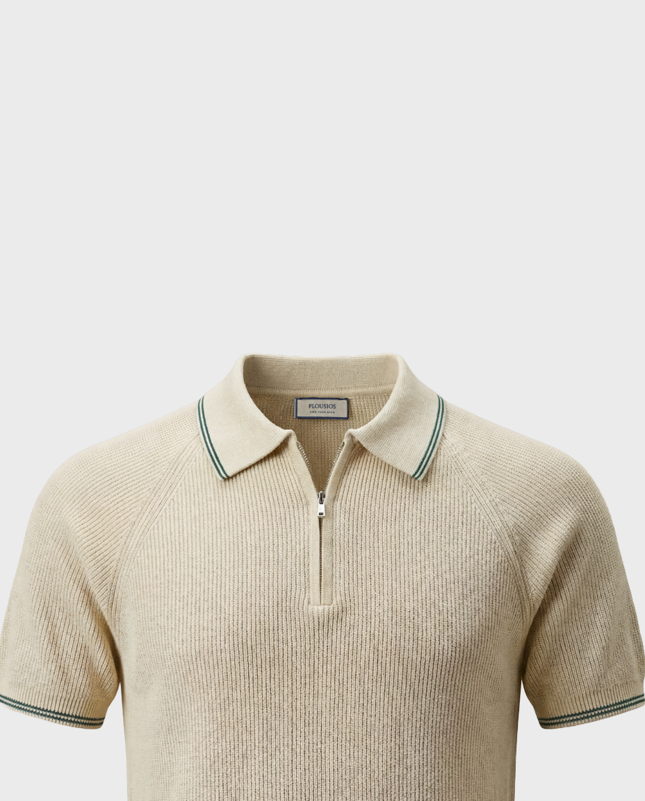 Old Money Ribbed Zip Polo for Men – Saint Tropez, Ivory