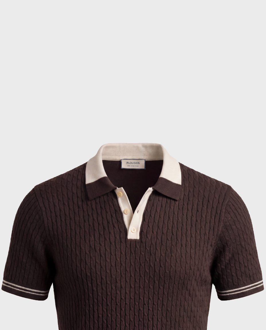 Old Money Cable Knit Polo for Men – Panarea, Brown