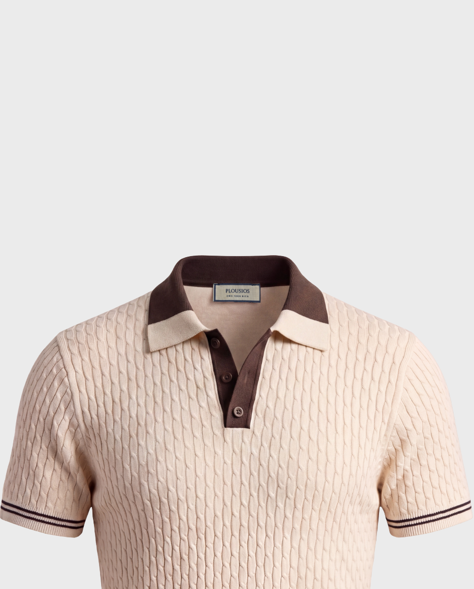 Old Money Cable Knit Polo for Men – Portofino, Cream
