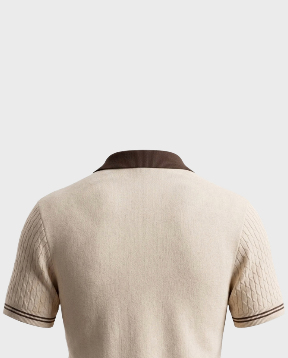 Old Money Cable Knit Polo for Men – Portofino, Cream